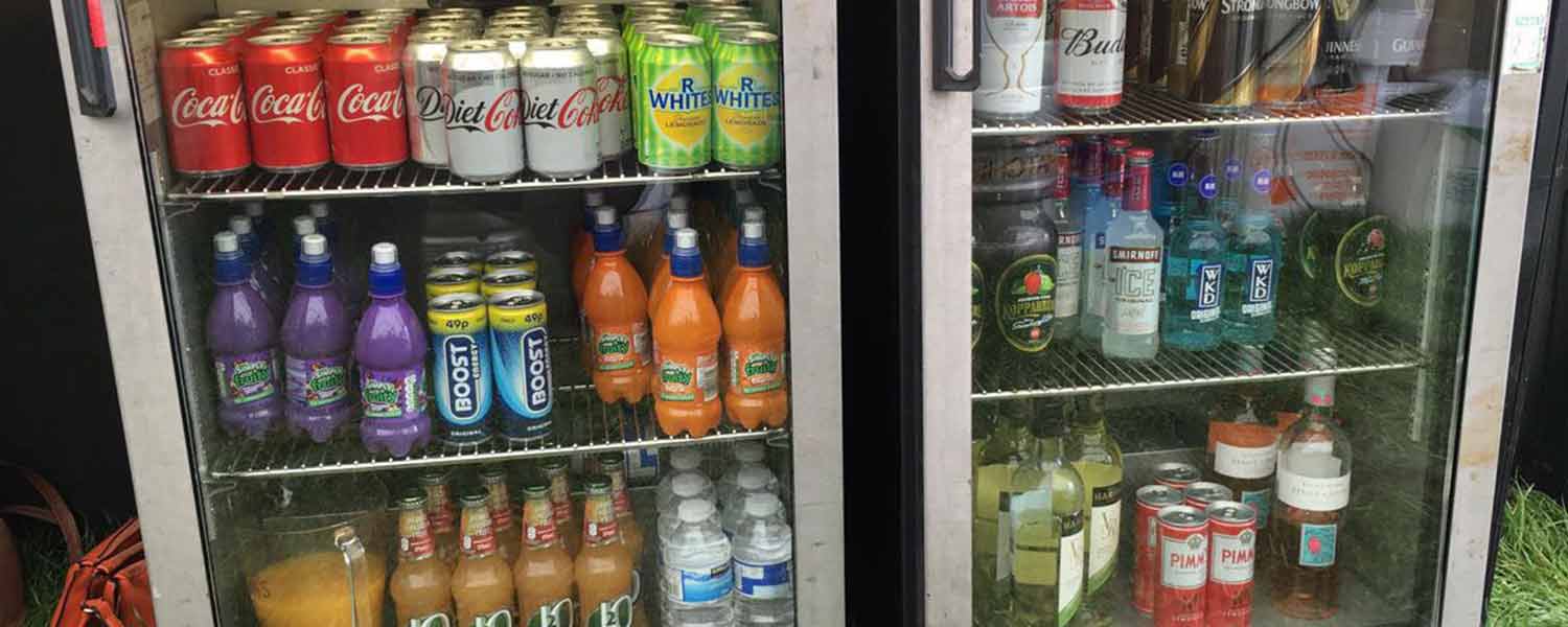 Under counter fridges with drinks being chilled